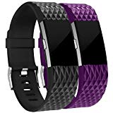 GEAK For Fitbit Charge 2 Bands, Fitbit Bands Classic Accessory Relacement Strap for Fitbit Charge 2, Large Plum+ Black