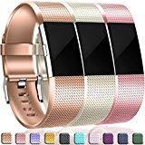Wepro Replacement Bands for Fitbit Charge 2, Pack of 3 Charge2 Wristbands, Small, Champagne Rosegold Rosepink