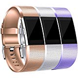 Maledan Bands Replacement Compatible with Fitbit Charge 2, Rose Gold, Silver, Lavender Large