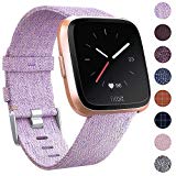 EZCO Fitbit Versa Bands Woven Fabric Replacement Wristbands Accessories Sport Fitness Watch Strap for Fitbit Versa Smartwatch Women Man, Included One Extra Quick Release Spring Bar, Lavender