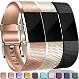 Wepro for Fitbit Charge 2 Bands Replacement Bracelet Strap for Fitbit Charge 2, Champagne, Rose Gold, Black Large