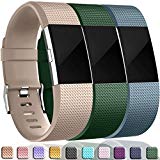 Wepro Bands Compatible with Fitbit Charge 2 HR for Men Women Girls Kids, 3-Pack Replacement Accessory, Large, Olive, Blue, Champagne