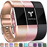 Wepro Bands Replacement Bracelet Strap for Fitbit Charge 2, Rosegold, Rosepink, Black Large