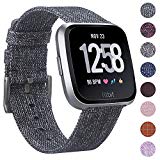 EZCO Compatible Fitbit Versa Bands, Woven Fabric Breathable Watch Strap Quick Release Replacement Wristband Accessories Compatible Fitbit Versa Smart Watch Women Man, Charcoal