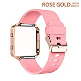 AIUNIT Compatible Fitbit Blaze Band Frame, Replacement for Fitbit Blaze Small Bands Accessories Wristband Watch Sport Strap for Fitbit Blaze Smart Tracker Women Men Teens(Pink Band & Gold Rose Frame)