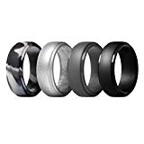 ThunderFit Silicone Rings for Men – 4 Pack Rubber Wedding Bands (Grey Camo, Silver, Black, Dark Grey, 9.5-10 (19.8mm))