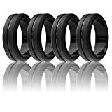 ROQ Silicone Wedding Ring for Men, Set of 4 Elegant, Affordable Silicone Rubber Wedding Bands, Brushed Top Beveled Edges -4 Pack Black – Size 11
