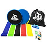 Knit Bonbons Outdoor Dual Sided Exercise Core Sliders Gliding Discs Set with 5 Resistance Loop Bands Bundle for Abs Workout Fitness Equipment for Home Carpet and Hard Floors