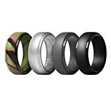 ThunderFit Silicone Rings for Men – 4 Pack Rubber Wedding Bands (Camo, Silver, Black, Dark Grey, 11.5-12 (21.3mm))