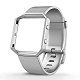 UMTELE for Fitbit Blaze Bands, Silicone Replacement Strap with Stainless Steel Frame for Fitbit Blaze (Large, Silver Band + Silver Frame)