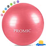 PROMIC Professional Grade Static Strength Exercise Stability Balance Ball with Foot Pump,75cm,Red