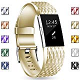 GEAK Bands Replacement for Fitbit Charge 2, Shiny Diamond Adjustable Sports Wrist Bands for Fitbit Charge 2, Large Diamond Champagne