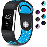 Maledan Sport Bands for Fitbit Charge 2 with Air Holes, Black/Blue Small