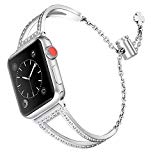 Secbolt Bling Bands Compatible Apple Watch Band 38mm Iwatch Series 3 2 1, Women Stainless Steel Metal Jewelry Bracelet Wristband, Silver