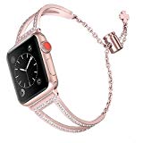 Secbolt Bling Bands Compatible Apple Watch Band 38mm Iwatch Series 3 2 1, Women Stainless Steel Metal Jewelry Bracelet Wristband, Rose Gold