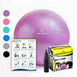 Exercise Ball – Professional Grade Anti-Burst Fitness, Balance Ball for Pilates, Yoga, Birthing, Stability Gym Workout Training and Physical Therapy (Purple, 55 cm)