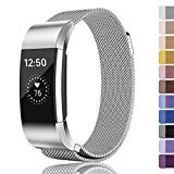 Fundro Compatible Fitbit Charge 2 Bands, Milanese Loop Stainless Steel Metal Replacement Accessories Bracelet Strap Unique Magnetic Lock Fitbit Charge 2 Women Men
