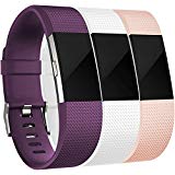 Wepro Bands Compatible with Fitbit Charge 2, 3-Pack, Blush Pink/Plum/White, Large