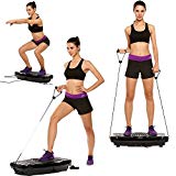 Creine Mini Fitness Vibration Platform Exercise Machine Home Office Trainer Body Fitness Vibration Platform Machine with Built-in USB Speaker, Remote Control & Two Resistance Straps (US Stock) (Black)