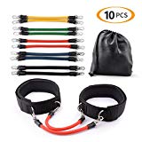 CCJK Resistance Bands Set 10 Exercise Bands Resistance for Running Football Soccer Boxing Legs Speed and Strength Workout with 2 Leg Ankle Straps and Carrying Bag