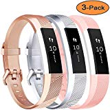 Vancle For Fitbit Alta HR Bands and Alta bands, Newest Sport Replacement Wristbands with Secure Metal Buckle for Fitbit Alta HR/Alta (Rose-Gold Silver pink, Large)