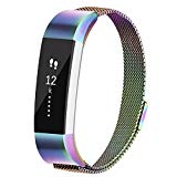 POY Metal Replacement Bands Compatible for Fitbit Alta, Milanese Loop Stainless Steel Bracelet Smart Watch Strap with Unique Magnet Lock, Large Colorful