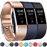 GEAK for Fitbit Charge 2 Bands 3-Pack, Special Edition Sports Replacement Bands for Fitbit Charge 2, Large Rosegold Black Navy Blue