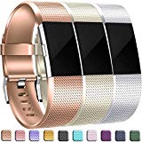 Wepro Bands Compatible with Fitbit Charge 2, 3-Pack, Rose Gold/Champagne/Silver, Small