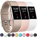GEAK Replacement Bands for Fitbit Charge 2, Adjustable Classic Wristbands for Fitbit Charge 2, Large Champagne Pink White