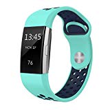 SWEES Silicone Sport Bands Compatible Fitbit Charge 2, Breathable Sport Replacement Bands Air Holes Small & Large (5.7″ – 8.3″) Women Men, Black, Grey, Navy Blue, Pink, White, Teal