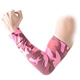 COOLOMG Youth Anti-Slip Arm Sleeves Cover Skin UV Protection Sports Adult, Camouflage/Pink, X-Small