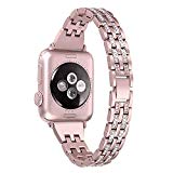 Secbolt Bling Bands Compatible Apple Watch Band 38mm 40mm iWatch Series 3, Series 2, Series 1, Diamond Rhinestone Metal Jewelry Wristband Strap, Rose Gold