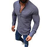 Mens Shirts Clearance Binmer Cotton Linen Long Sleeve Henley Shirts V Neck Button Up Casual Business Fit Tops (L, Gray)