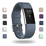 POY Replacement Bands Compatible for Fitbit Charge 2, Classic & Special Edition Sport Wristbands, Large Blue with Gray, 1PC