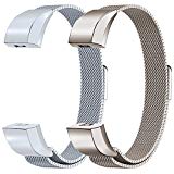Oitom for Fitbit Alta HR Accessory Bands and for Fitbit Alta Band,Fashion Stainless Steel Milanese Loop Wristband (2 Pack Pearl White+Champagne, Large 6.7″-9.3″)