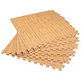Forest Floor 3/8″ Thick Printed Wood Grain Interlocking Foam Floor Mats, 100 Sq Ft (25 Tiles), Light Bamboo