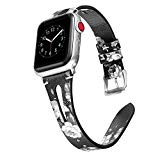 Secbolt Leather Bands Compatible Apple Watch, 38mm 40mm Series 4 3 2 1, Slim Strap with Breathable Hole Replacement Wristband for Iwatch Nike+ Edition, Black/Grey Floral