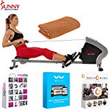 Sunny Health and Fitness SPM Magnetic Rowing Machine w/Tablet Holder (SF-RW8501) with Tech Smart USA Fitness & Wellness Suite & Workout Cooling Towel Orange